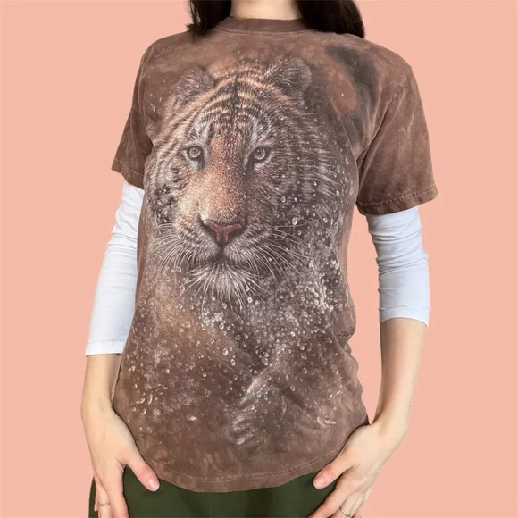 Wild Tiger Graphic Brown Tie Dye Women's Tee - Picture 2 of 9